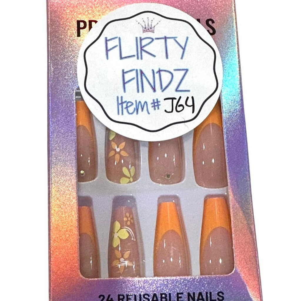 Flirty Findz Medium-to-Long, Coffin, Press-on Fake Nails, Tangerine Nectar, Item J64