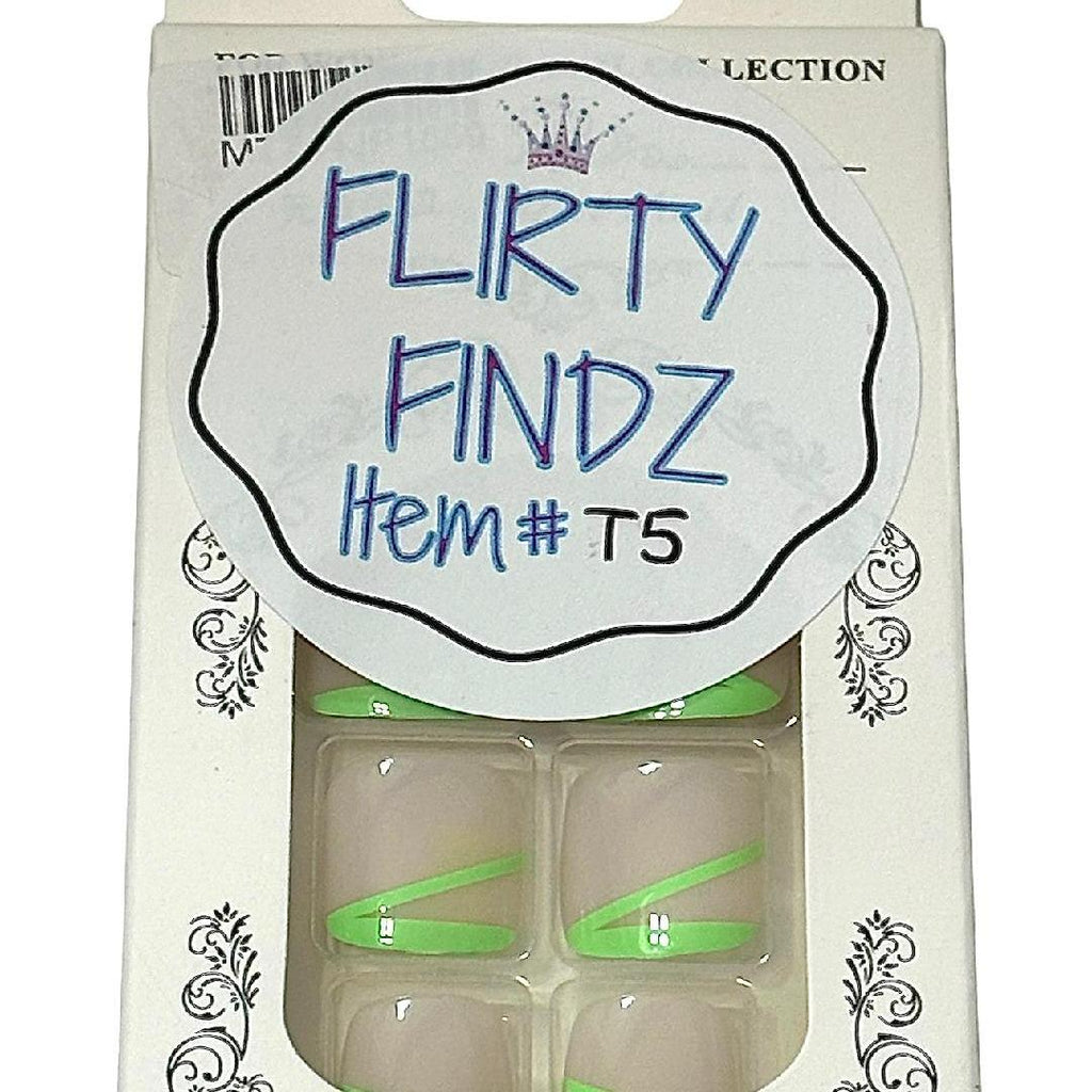 Flirty Findz Press-On Fake Toenails, Transparent with Bright Colors, Item T5