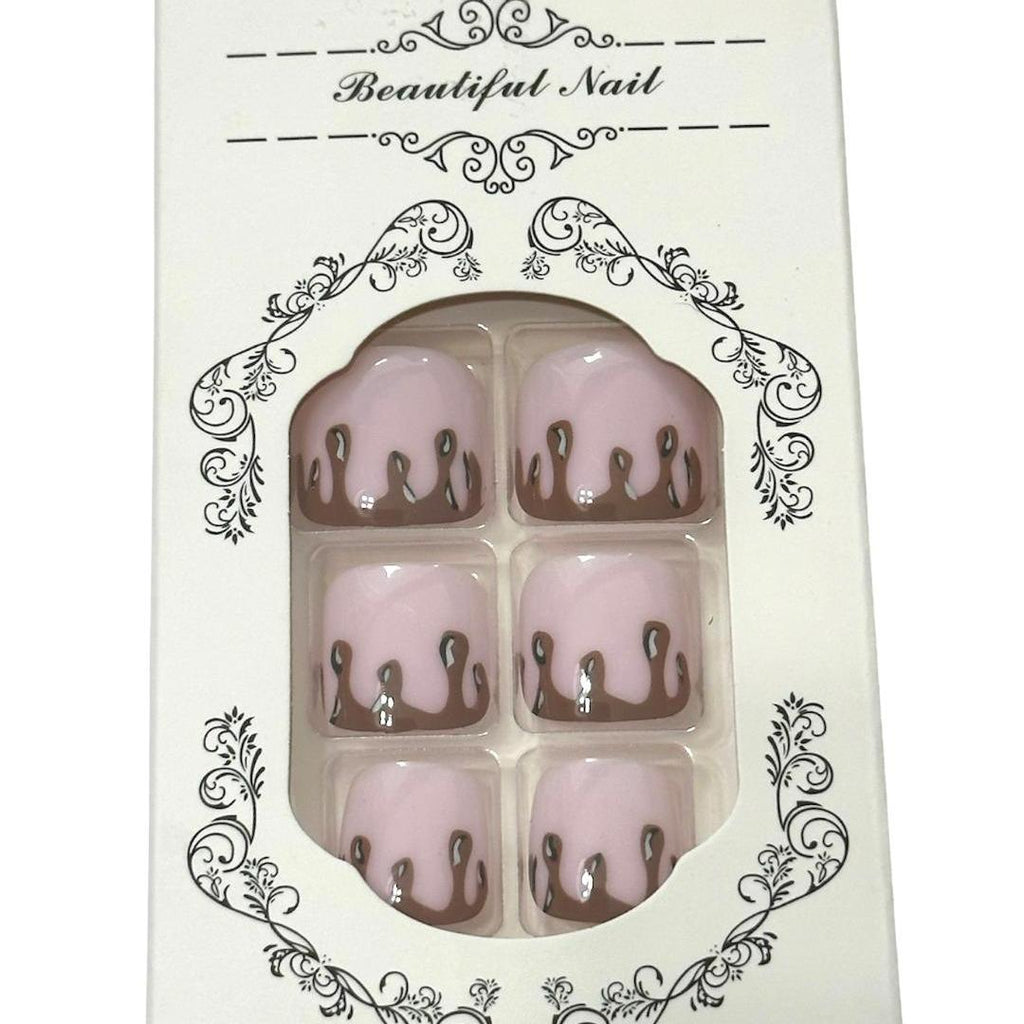 Flirty Findz Press-On Fake Toenails, Pink with Chocolate Drizzle, Item T1