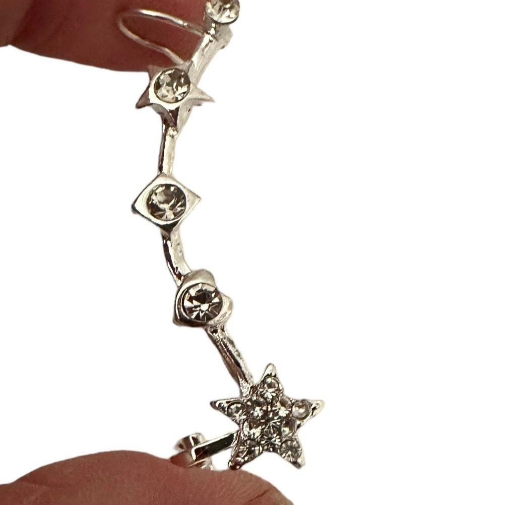 Flirty Findz Silver-Toned Decorative Ear Cuff, Hook At Top and Clip At Bottom, Star Decoration, Item Q4