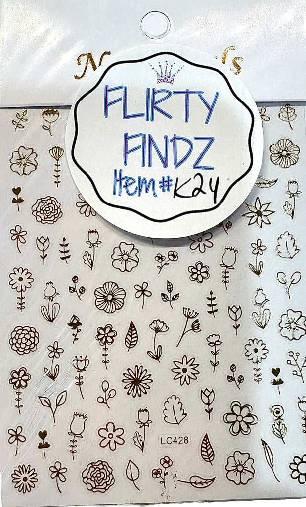 Flirty Findz Temporary Body Tattoos, Flowers, Black, Item K24