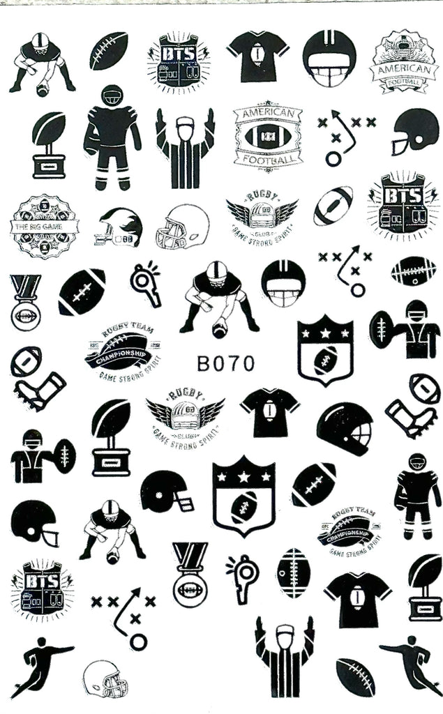 Football Themed Black And White Nail Decals, Item #G21, For Press on and Real Nails