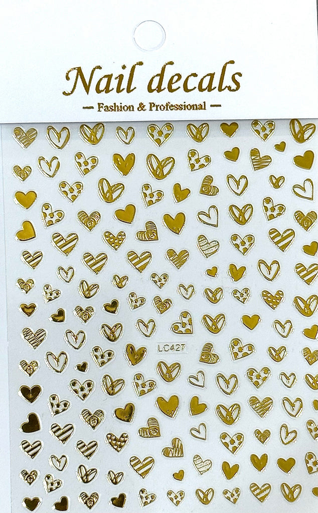 Gold Hearts Nail Decals, Item G15, For Press on and Real Nails