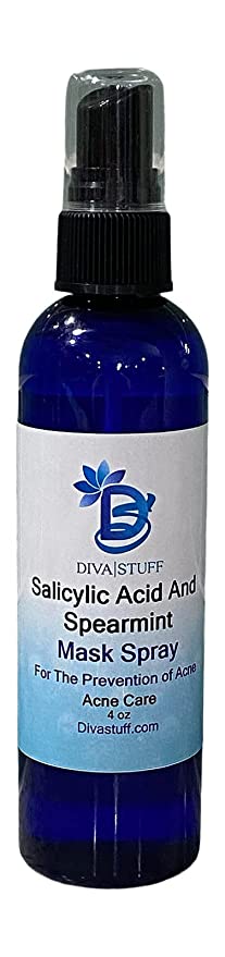Diva Stuff Salicylic Acid And Spearmint Acne Destroying Spray For Fabrics, Face and Head Coverings,4 ounces