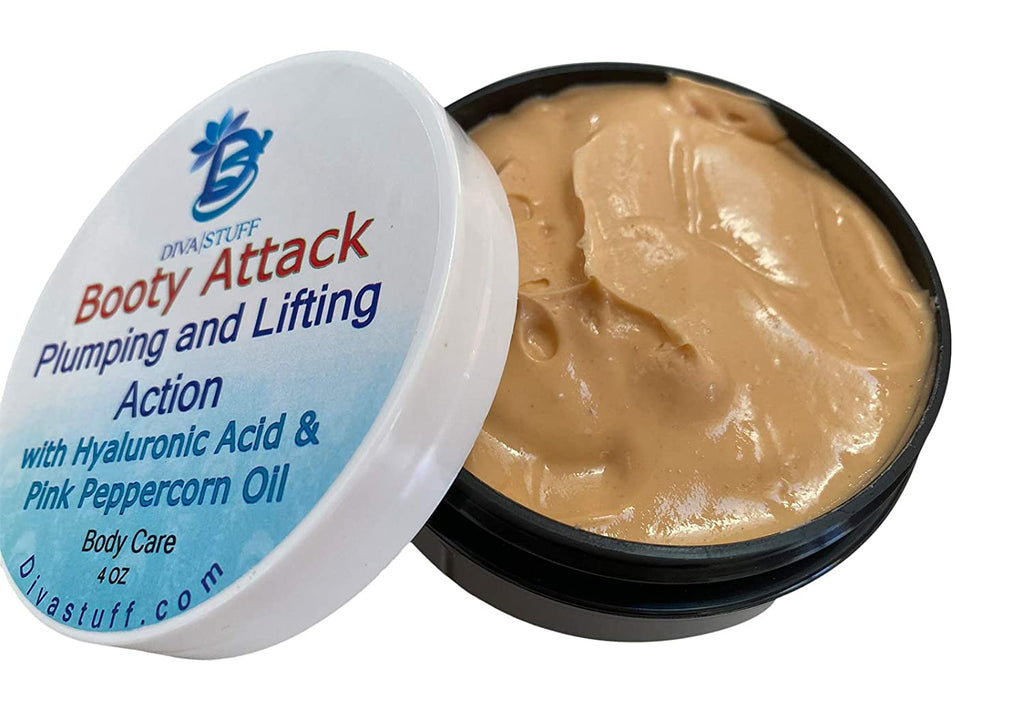 Booty Attack, Plumping, Lifting and Smoothing Cream With Hyaluronic Acid and Pink Peppercorn Oil, By Diva Stuff , 4 oz