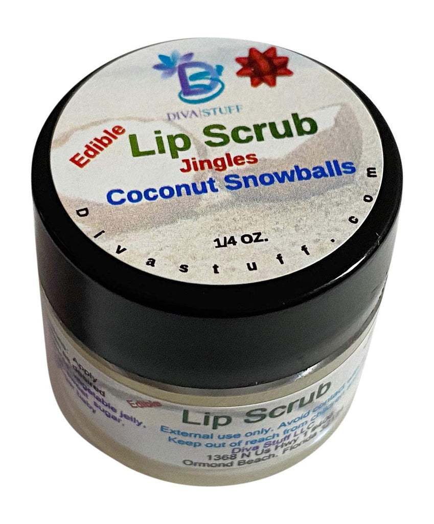 Diva Stuff Ultra Hydrating Lip Scrub for Soft Lips, Gentle Exfoliation, Moisturizer & Conditioner, ¼ oz - Made in the USA (JIngles Coconut Snowball)