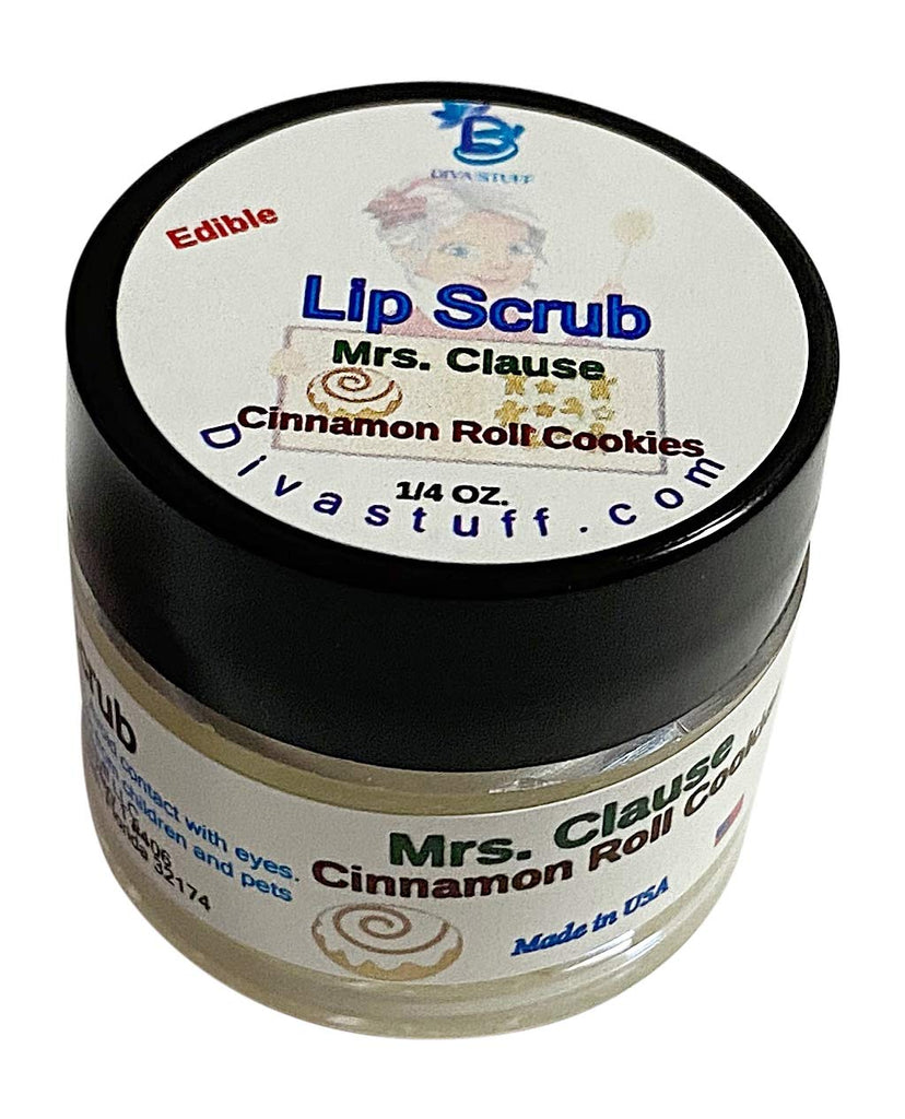 Diva Stuff Ultra Hydrating Lip Scrub for Soft Lips, Gentle Exfoliation, Moisturizer & Conditioner, ¼ oz - Made in the USA (Mrs. Clause Cinnamon Roll Cookie)