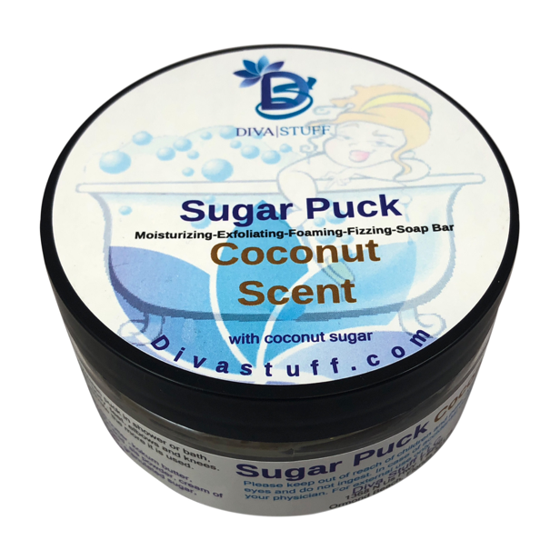 Sugar Puck,Unique Sugar Scrub Soap Bar, Exfoliating, Foaming, Moisturizing and Fizzing, Coconut Scent