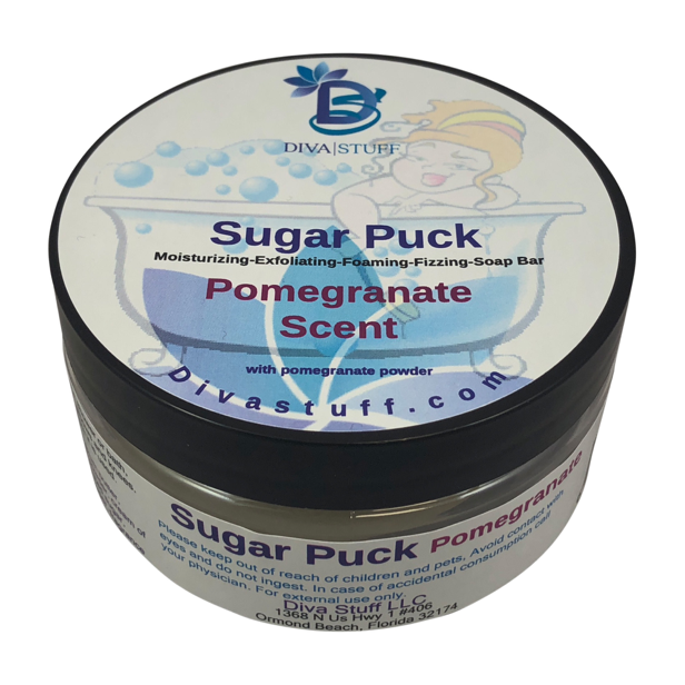 Sugar Puck,Unique Sugar Scrub Soap Bar, Exfoliating, Foaming, Moisturizing and Fizzing, Pomegranate Scent