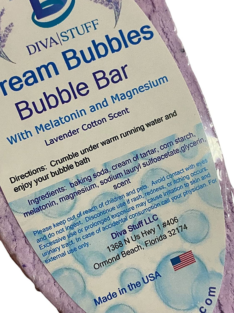 Dream Bubbles Bubble Bar, with Melatonin and Magnesium, for a Peaceful Nights Sleep, Lavender Cotton Scent, by Diva Stuff