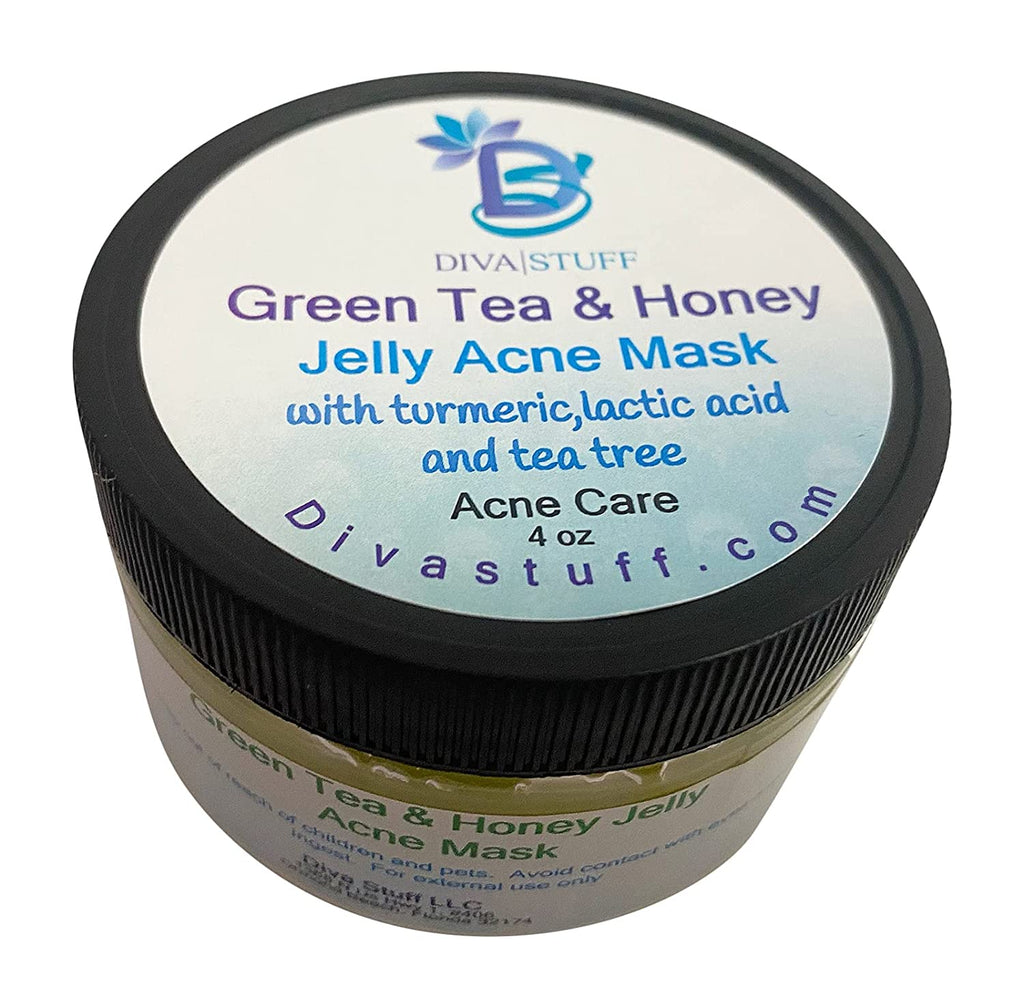 Green Tea and Honey Jelly Acne Mask, With Turmeric, Lactic Acid and Tea Tree By Diva Stuff, 4 oz