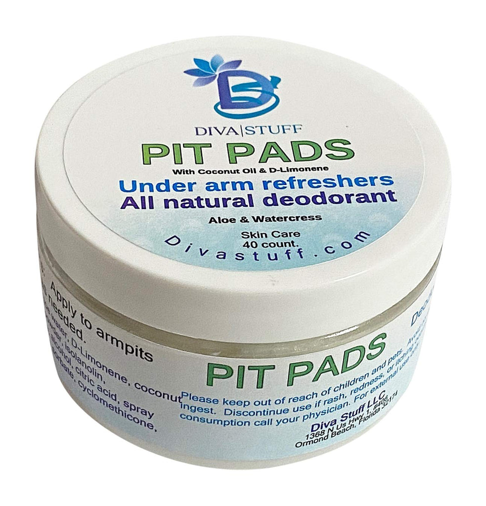 Pit Pads, Under Arm Refreshers, All Natural Deodorant, Aluminum Free, Watercress and Aloe Scent, 40 Pads, By Diva Stuff