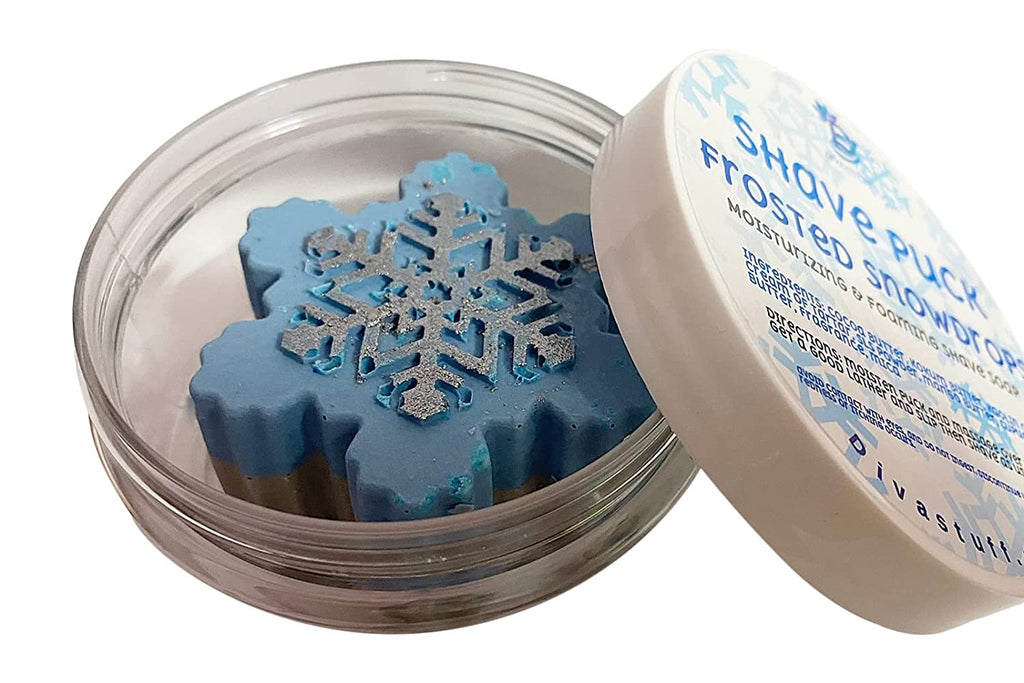 Frosted Snow Drops Shave Puck, Moisturizing and Foaming Shave Soap, Christmas Gift for Women By Diva Stuff