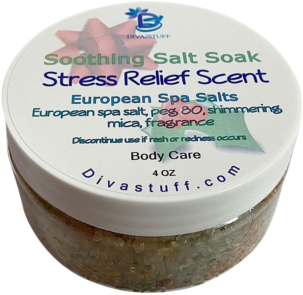 European Spa Salt Soak with Iridescent Colored Micas, Soothing and Relaxing, Stress Relief Scent, 8oz