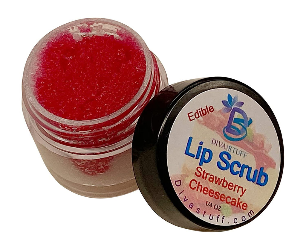 Diva Stuff Ultra Hydrating Lip Scrub for Soft Lips, New Holiday Flavors, Gentle Exfoliation, Moisturizer & Conditioner, ¼ oz - Made in the USA (Strawberry Cheesecake)