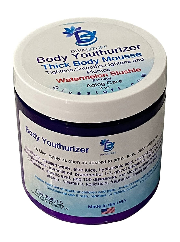 Diva Stuff Body Youthurizer,Thick Body Mousse For Crepey Skin With Anti Aging, Deep Hydration , Smoothing and Plumping Properties, Watermelon Slushie, 8 oz Jar