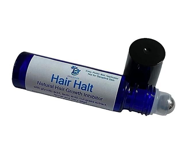 Herbal Hair Halt, All Natural Way to Stop the Growth of Unwanted Hair on Chin, Face, Upper Lip and Other Small Areas, Roller Ball Applicator, With Sweet Fennel, Lactic Acid, Glycolic Acid, Nut Grass Extract and More