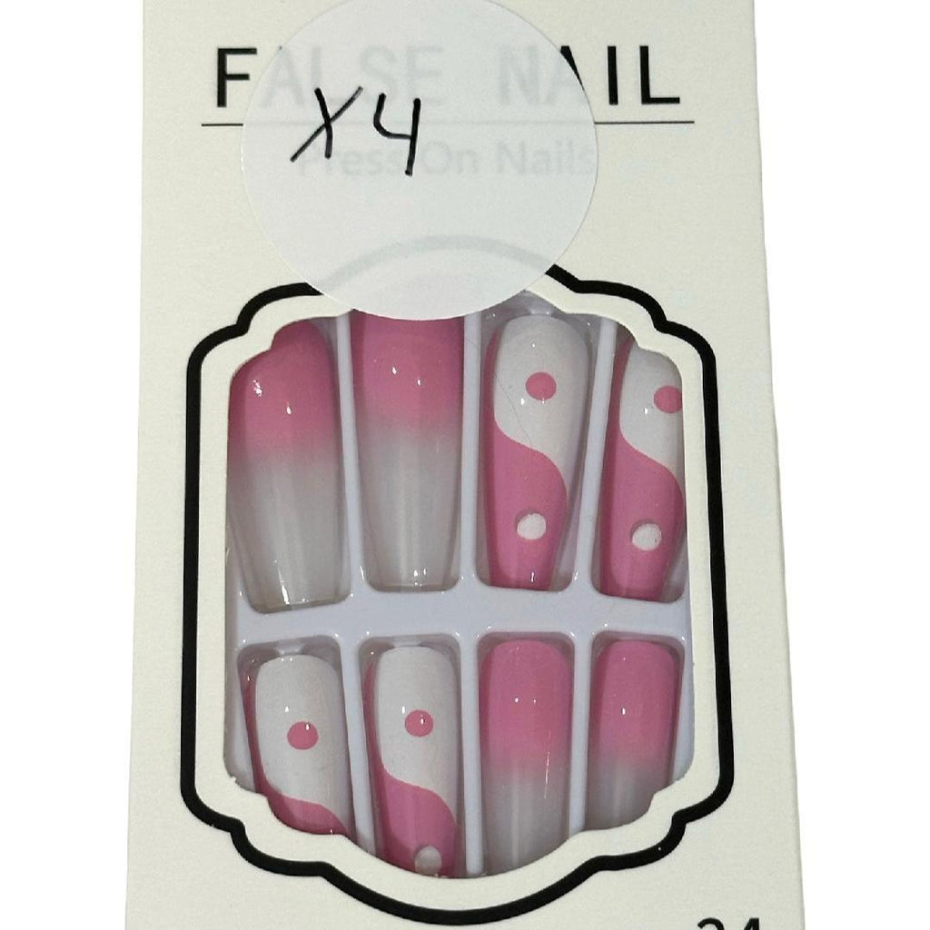 Flirty Findz Medium-to-Long Coffin Nails, Ying Yang Symbol, Press-on Fake Nails, Nail Art, Item X4