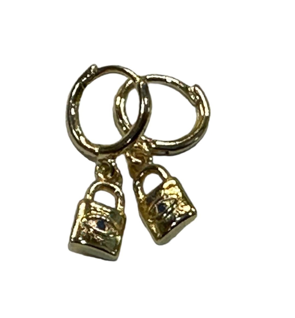 Flirty Findz Drop Earrings Lock With Evil Eye, Gold Tone, Lightweight, For Pierced Ears, J62