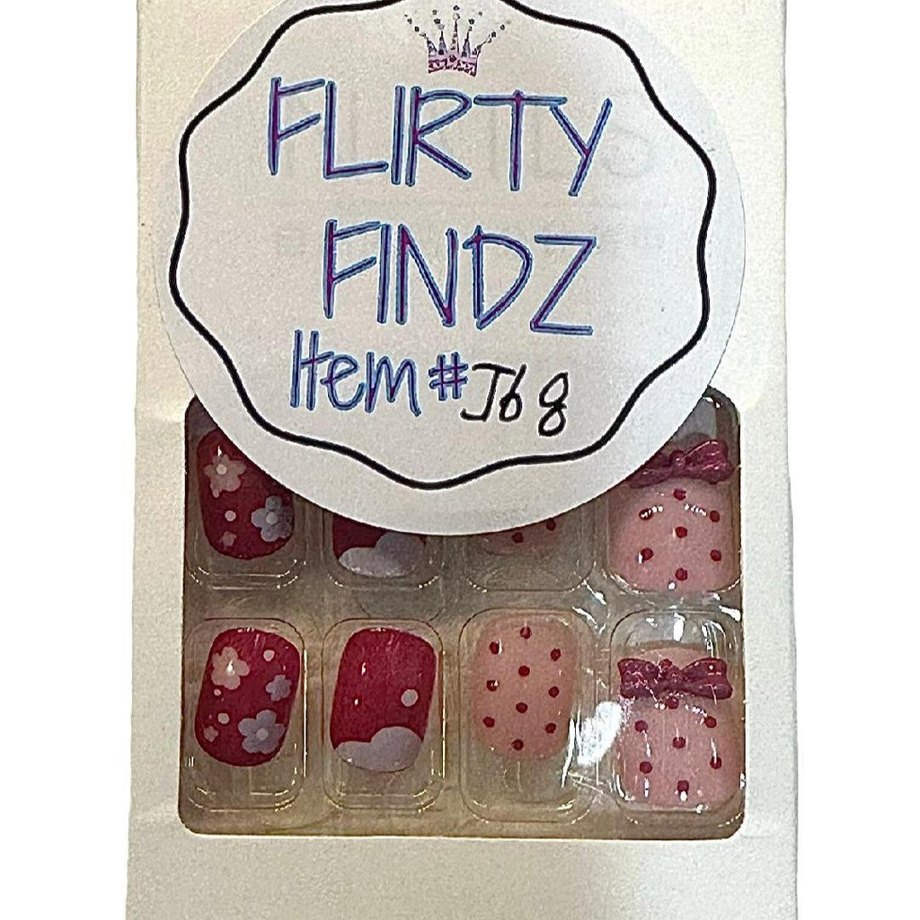 Flirty Findz Short Round Nails, 3D Bow Charm,  Press on Fake Nails, Item J68