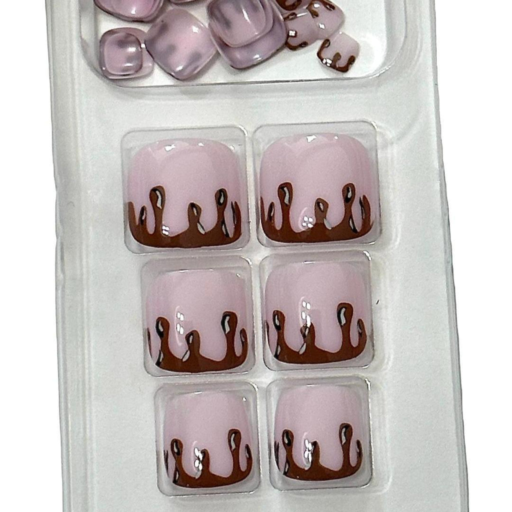 Flirty Findz Press-On Fake Toenails, Pink with Chocolate Drizzle, Item T1