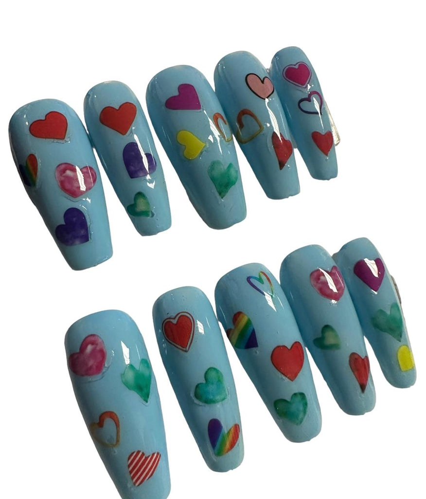 Flirty Findz Handcrafted Press-On Fake Nails, Medium to Long Coffin Nails, J73, With Glue and Gel Tabs