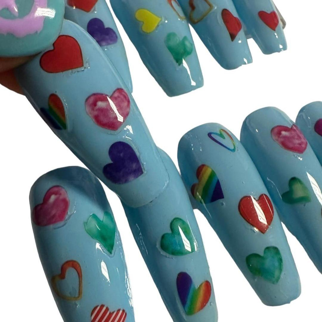 Flirty Findz Handcrafted Press-On Fake Nails, Medium to Long Coffin Nails, J73, With Glue and Gel Tabs