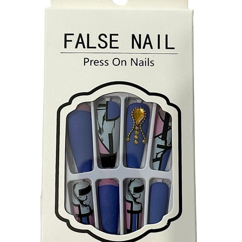 Flirty Findz Medium-to-Long, Coffin Press on Fake Nails, Matte Surface With Abstract Design, Item P93