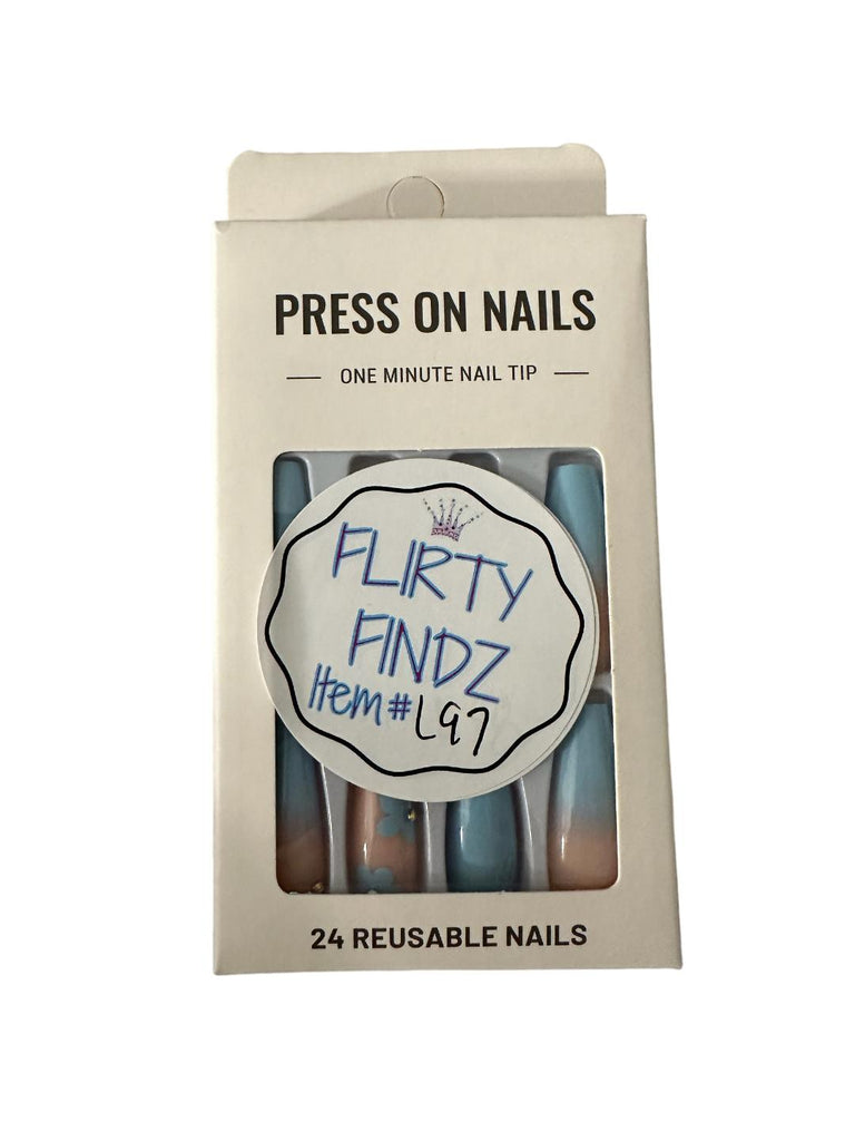 Flirty Findz Sweet and Summery, Medium-to-Long, Coffin,Press-on Fake Nails, Item L97