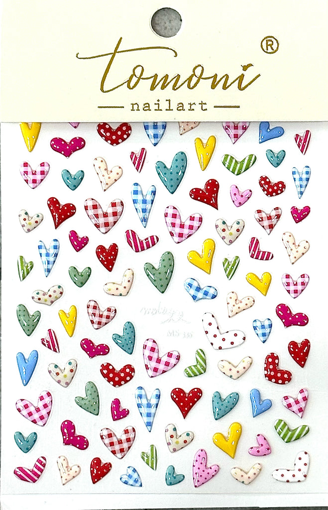 Patchwork Heart Nail Decals, Item #G16, Jelly Style for Fake and Real Nails