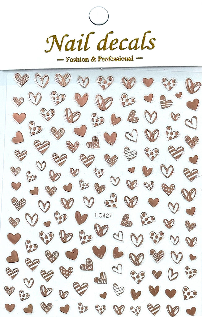 Copper Tone Heart Nail Decals, Item G17, For Press on and Real Nails