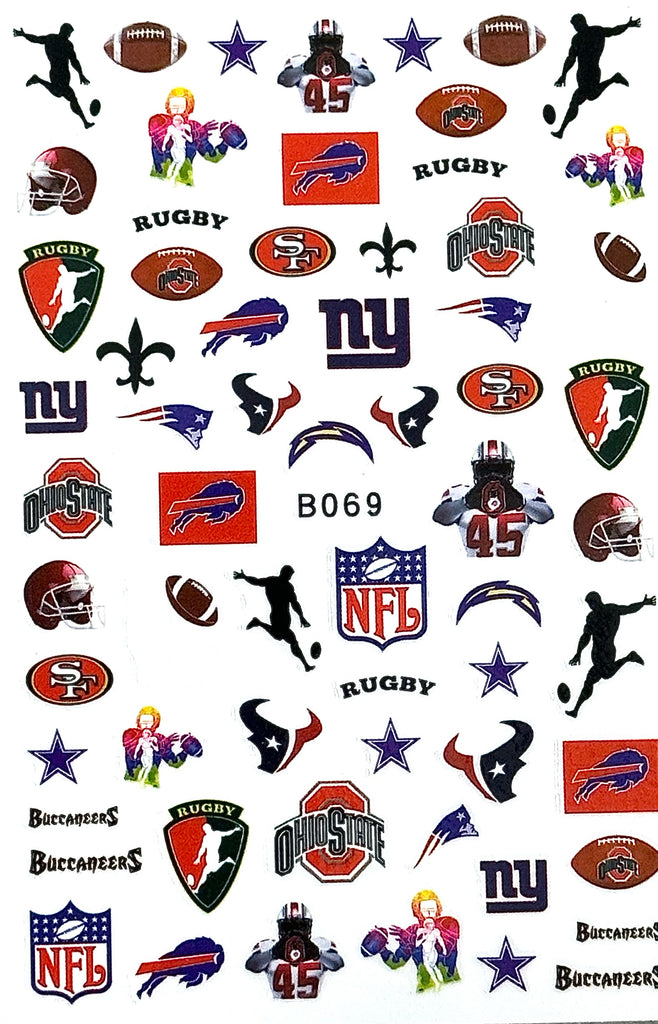 Football Themed Nail Decals,Item G18, For Fake and Real Nails