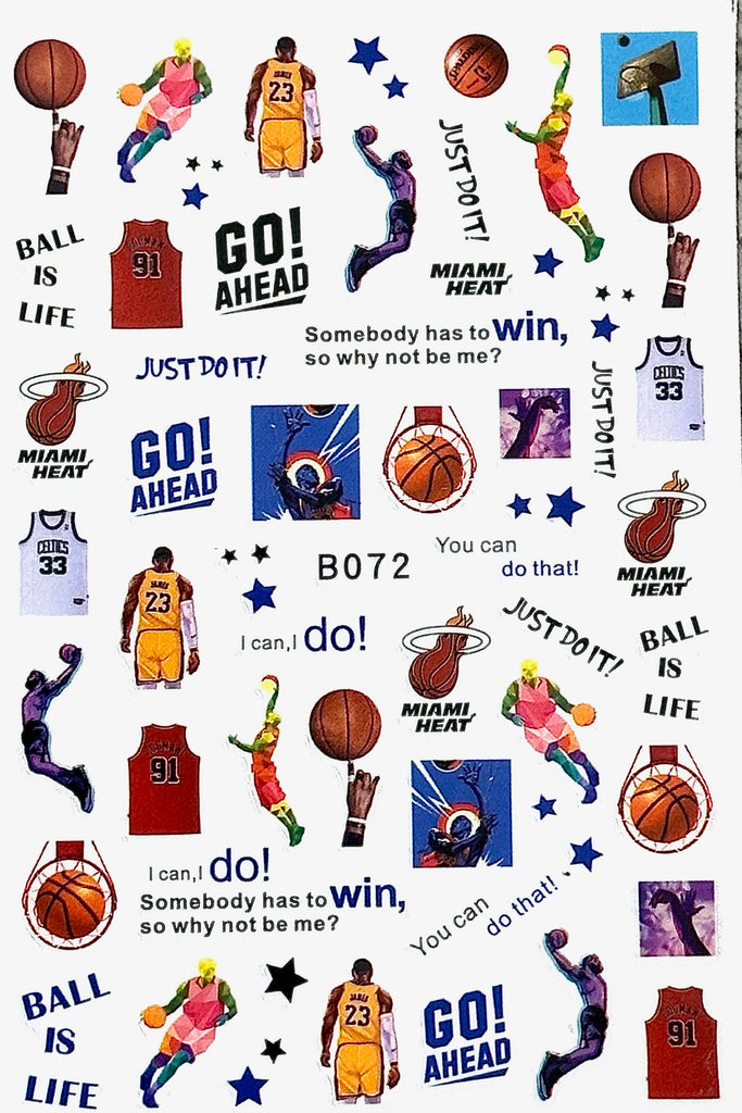 Basketball Themed Nail Decals, Item G19, For Fake Press On and Real Nails