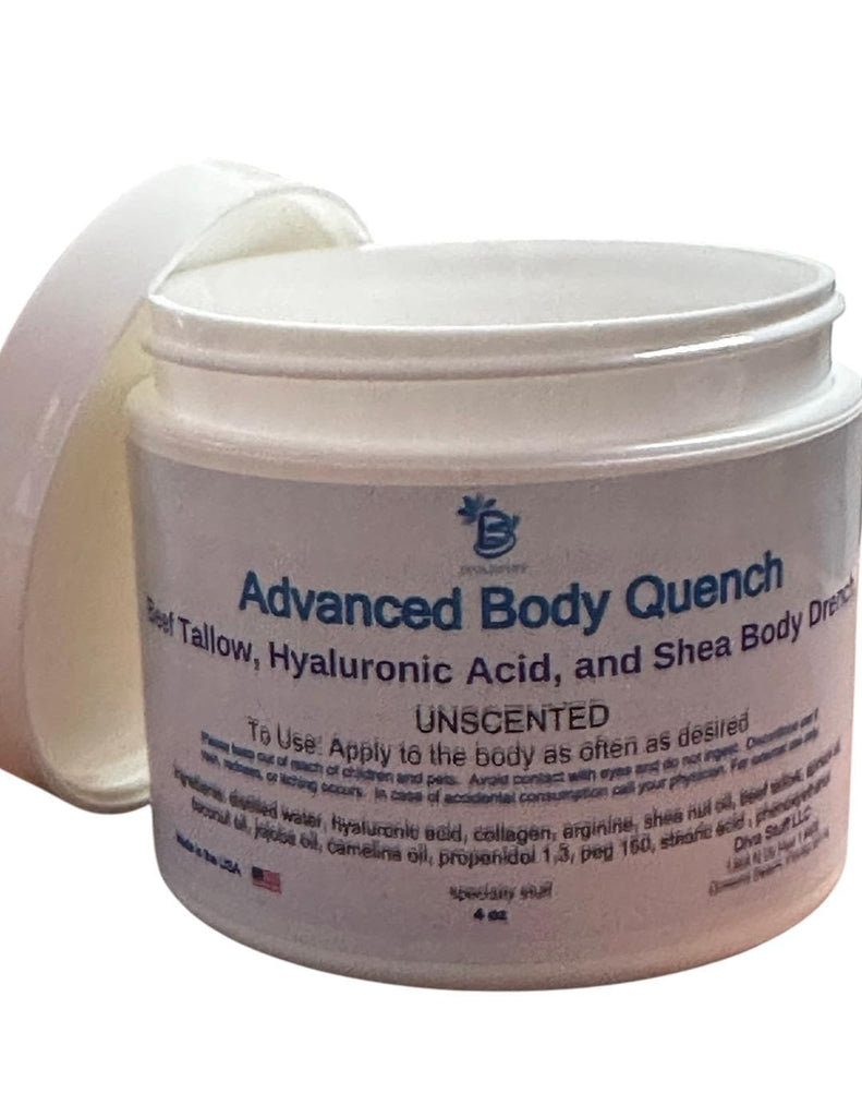 Diva Stuff Advanced Body Quench Unscented, With Beef Tallow, Hyaluronic Acid, Shea Butter, Deep Hydration, Plumps, Smooths and Hydrates