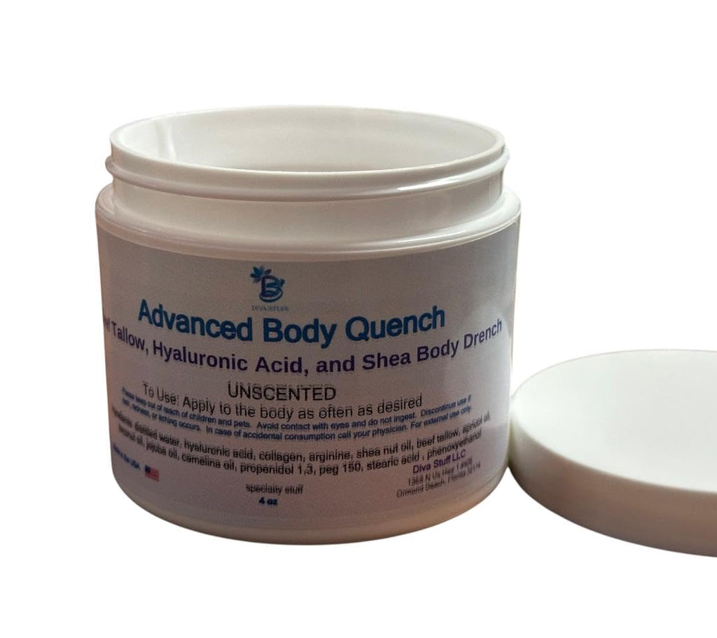Diva Stuff Advanced Body Quench Unscented, With Beef Tallow, Hyaluronic Acid, Shea Butter, Deep Hydration, Plumps, Smooths and Hydrates