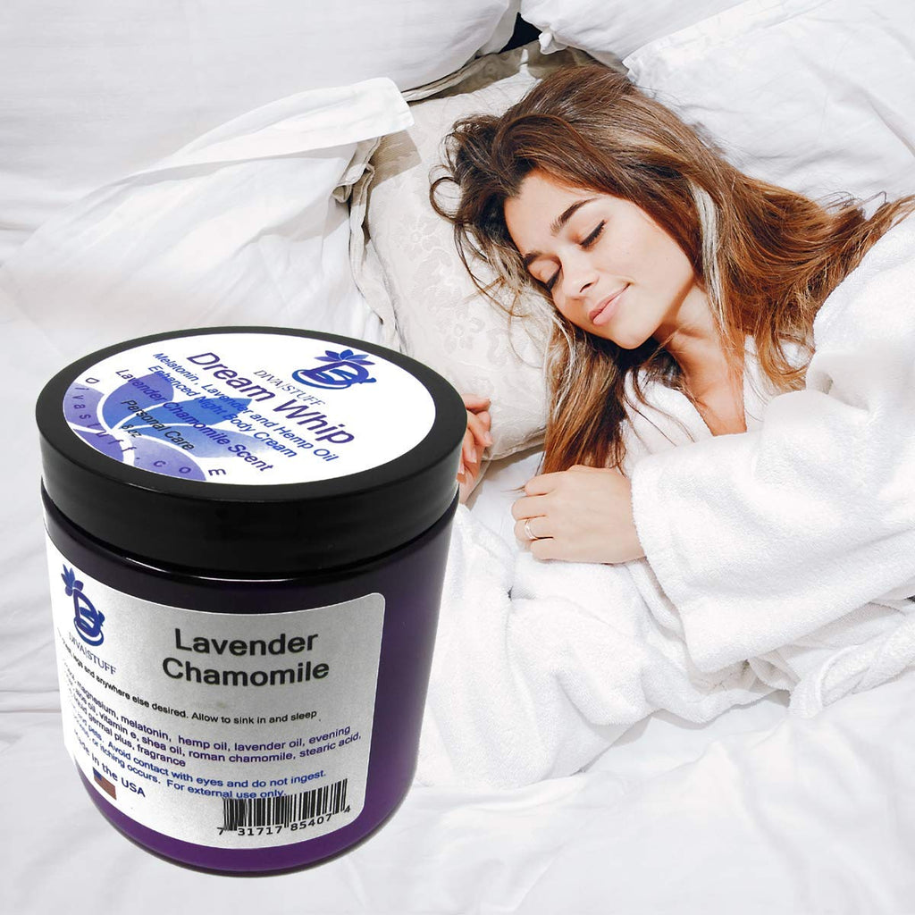 Diva stuff Dream Whip Magnesium and Hemp Enhanced Night Body Cream for Relaxed & Sound Sleep, Lavender Chamomile (2 Pack Dream Whip (16 oz Total))