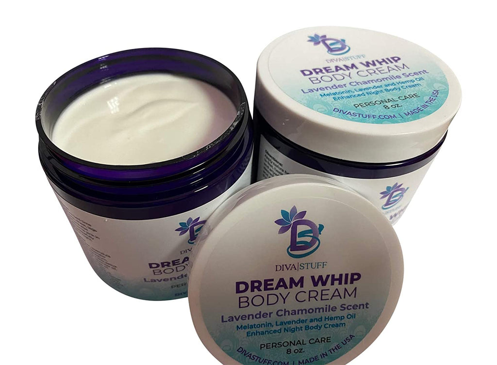 Diva stuff Dream Whip Magnesium and Hemp Enhanced Night Body Cream for Relaxed & Sound Sleep, Lavender Chamomile (2 Pack Dream Whip (16 oz Total))