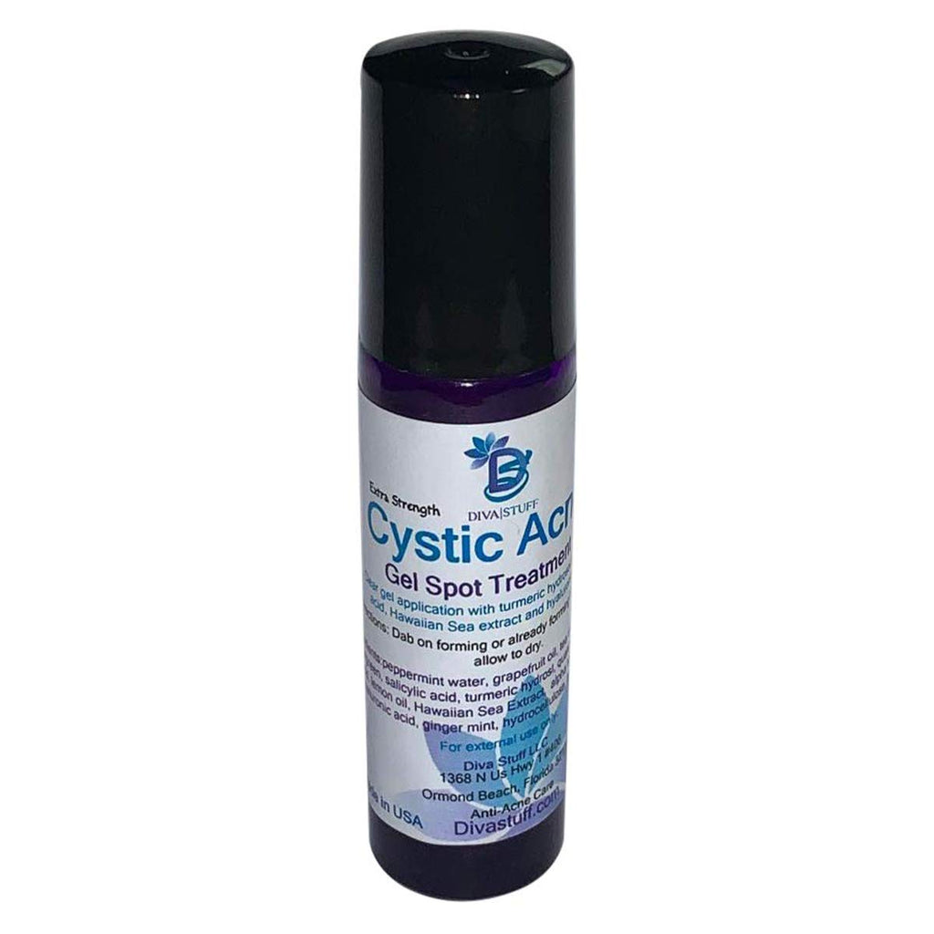 Cystic Acne Spot Treatment, Overnight Results, By Diva Stuff, For Mild to Severe Acne With Salicylic Acid, Hawaiian Sea Extract,Hyaluronic Acid, Lactic Acid & Turmeric, Roller Ball Applicator