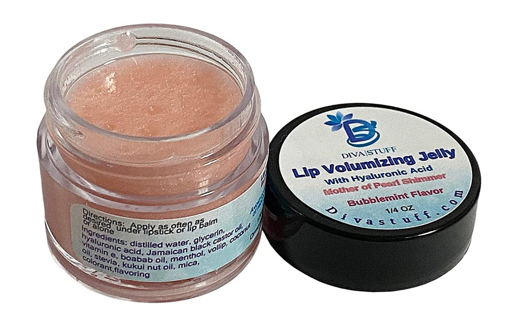 Lip Volumizing Jelly, Bubble Mint Flavor, No Wax, Maximum Amount of Hyaluronic Acid, Jamaican Black Castor Oil and Vitamin E, Smooths, Plumps, Hydrates