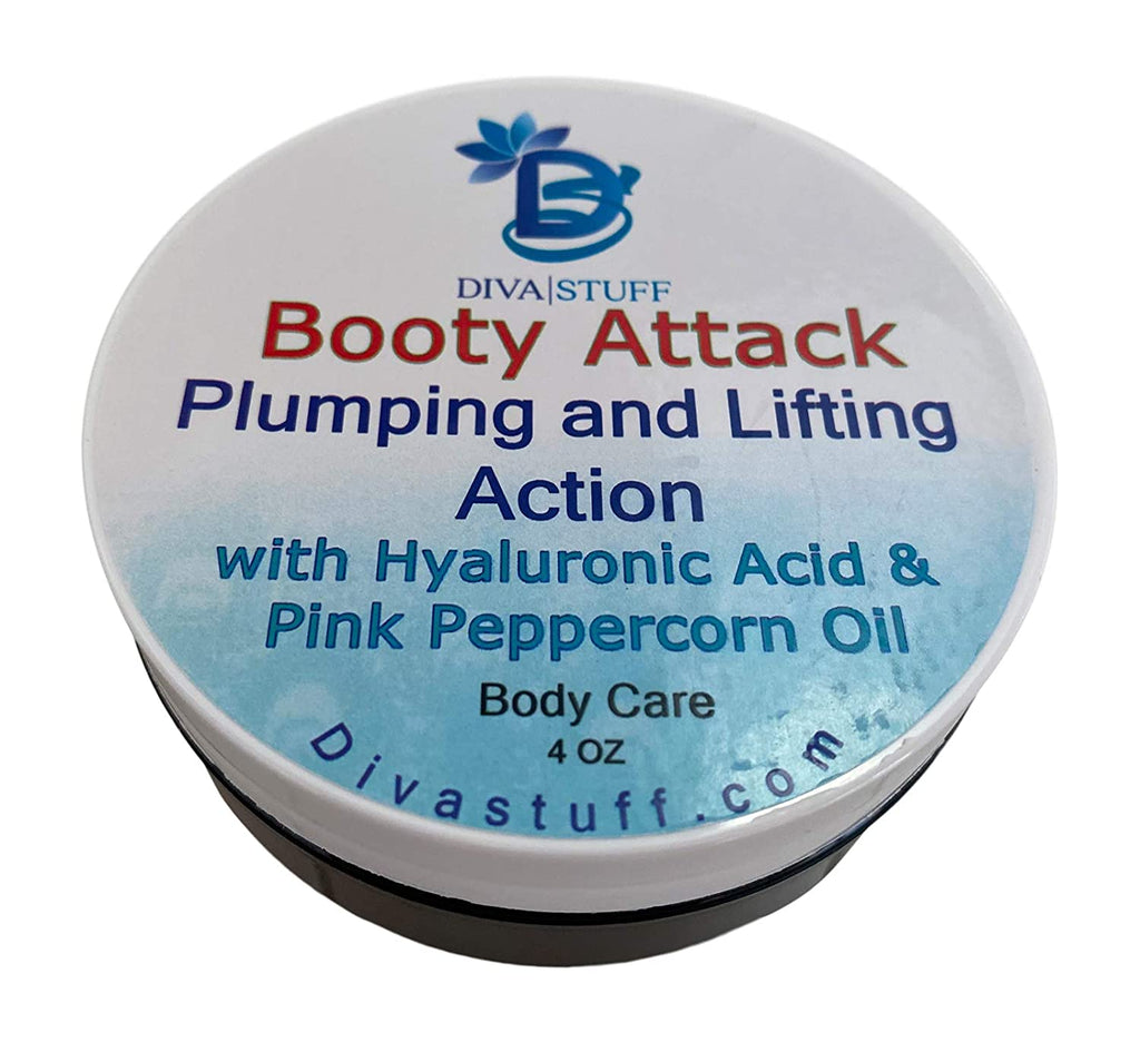 Booty Attack, Plumping, Lifting and Smoothing Cream With Hyaluronic Acid and Pink Peppercorn Oil, By Diva Stuff , 4 oz