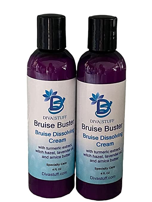 2 Pack, Bruise Busting Treatment Cream, For Those Who Bruise Easily, With Arnica Butter, Lavender and Turmeric, All Natural, 4 oz, By Diva Stuff