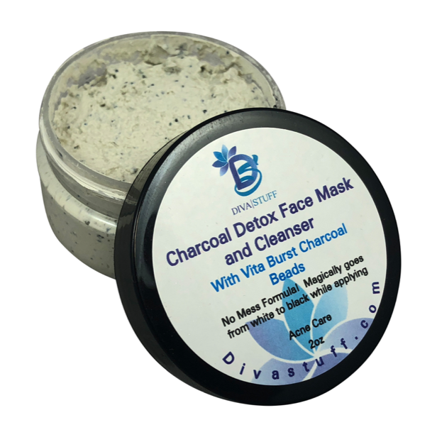 Charcoal Detox Clay Facial Mask and Cleanser With Vita Burst Charcoal Beads,Reduces Pores,Purges Blackheads and Treats Acne, 2oz
