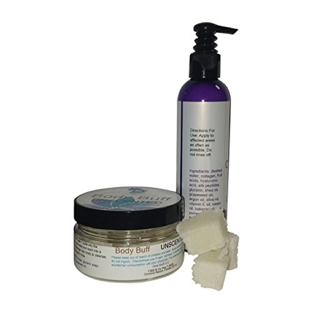 Diva Set, Ultimate Crepey Skin Cream and Sugar Scrub, with Hyaluronic Acid, Unscented