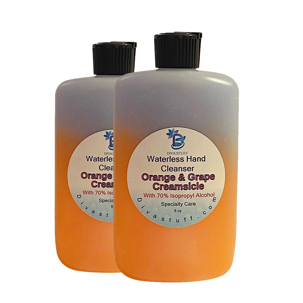 Waterless Hand Cleanser in 8 oz Bottle, Made in USA (Grape and Orange Creamsicle, 2 count)