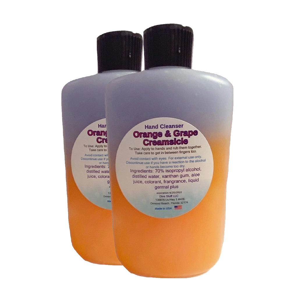 Waterless Hand Cleanser in 8 oz Bottle, Made in USA (Grape and Orange Creamsicle, 2 count)