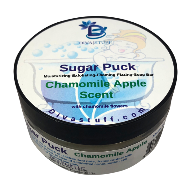 Sugar Puck,Unique Sugar Scrub Soap Bar, Exfoliating, Foaming, Moisturizing and Fizzing, Chamomile Apple Scent