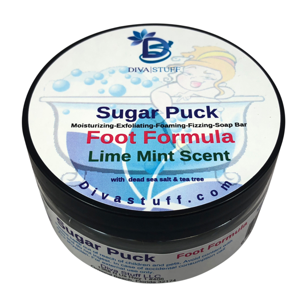 Sugar Puck, Foot Formula, Unique Sugar Scrub Soap Bar, Exfoliating, Foaming, Moisturizing and Fizzing, Lime Mint Scent