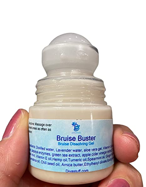 Bruise Busting Gel, Rollerball Application, For Those Who Bruise Easily, With Arnica Butter, Lavender and Turmeric, All Natural,Travel Size, By Diva Stuff