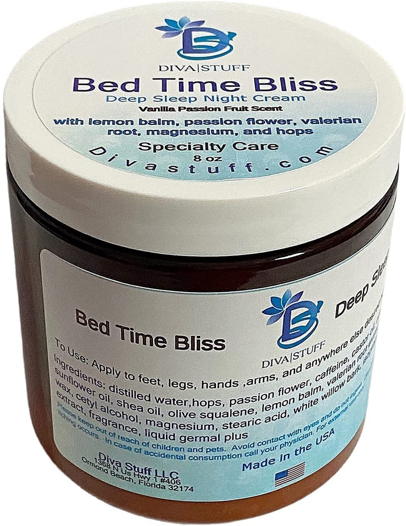 Bed Time Bliss, All Natural Deep Sleep Night Cream with Passion Flower, Valerian Root, Hops, Lemon Balm and Magnesium and White Willow Bark for Aches and Pains, Vanilla Passionfruit Scent,