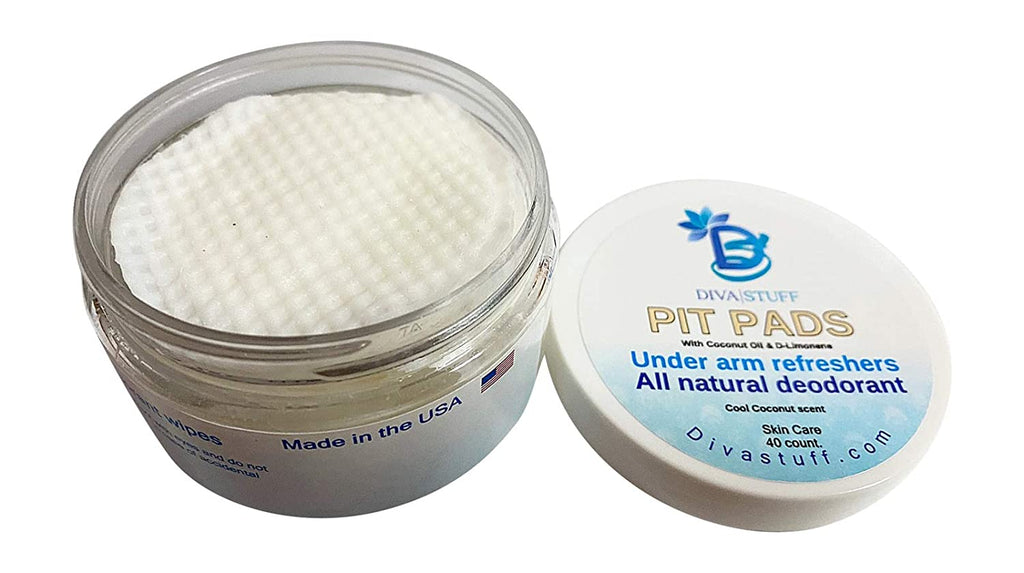 Pit Pads, Under Arm Refreshers, All Natural Deodorant, Aluminum Free, Cool Coconut Scent, 40 Pads, By Diva Stuff